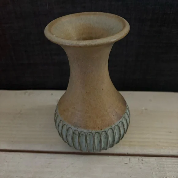 Studio Art Pottery Vase Vintage MCM Teal Blue/Tan Beige Glaze Signed - Picture 5 of 10